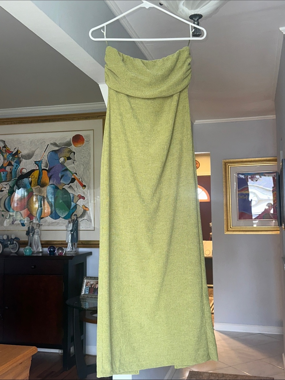 Zara Strapless Lime Green Maxi Dress Sz M